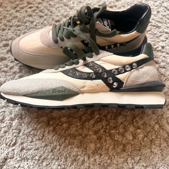 Ash Spider Beige and Black Studded Sneakers